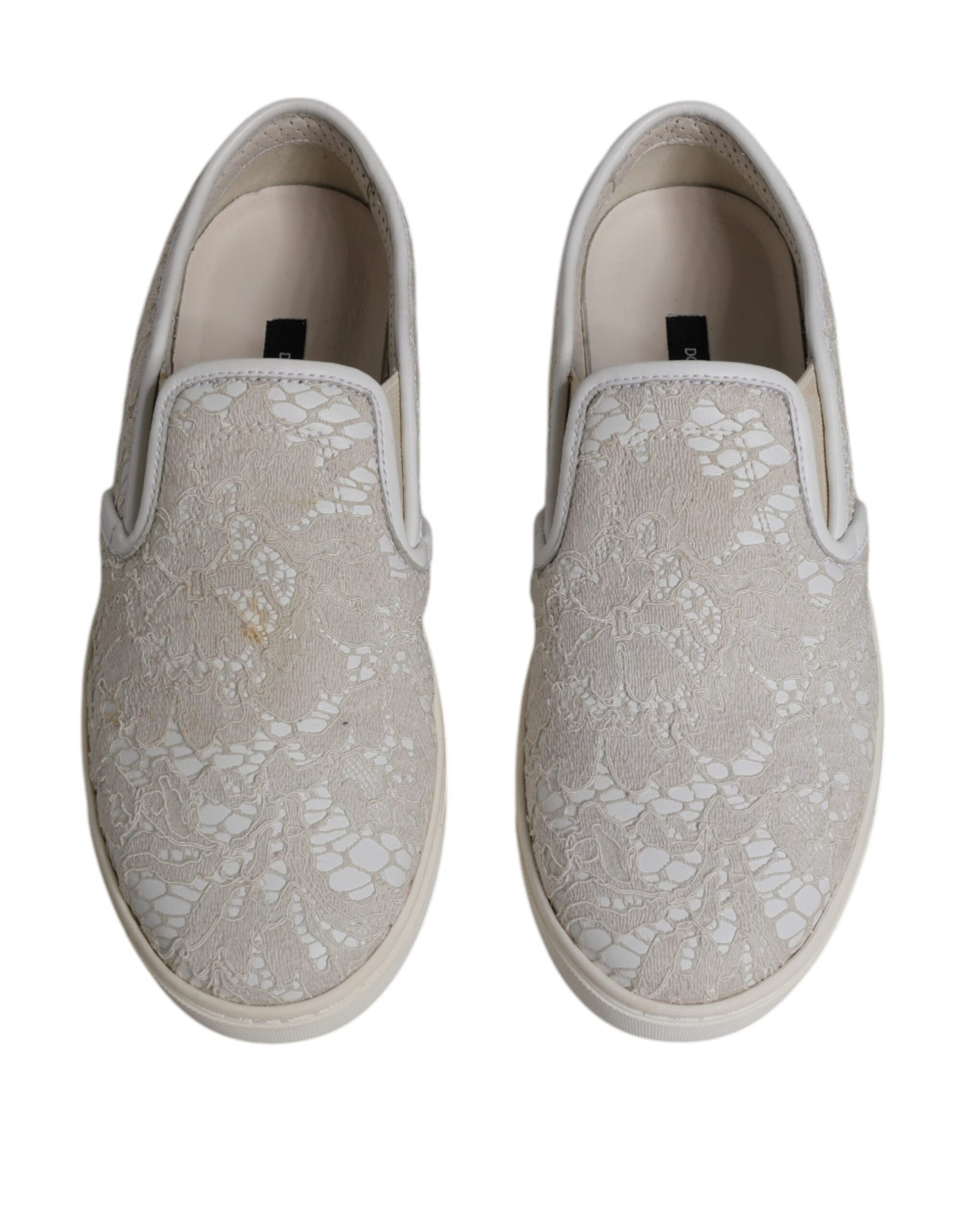 Dolce & Gabbana White Floral Lace Slip On Loafers Shoes