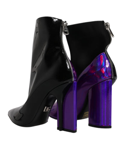 Dolce & Gabbana Purple Black Pointed Ankle Boots Shoes