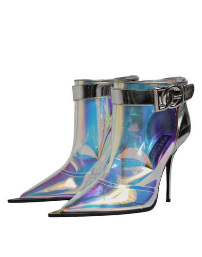 Dolce & Gabbana Shoes Silver Iridescent Pointed Short Boots