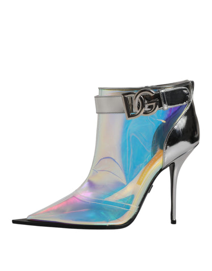 Dolce & Gabbana Shoes Silver Iridescent Pointed Short Boots