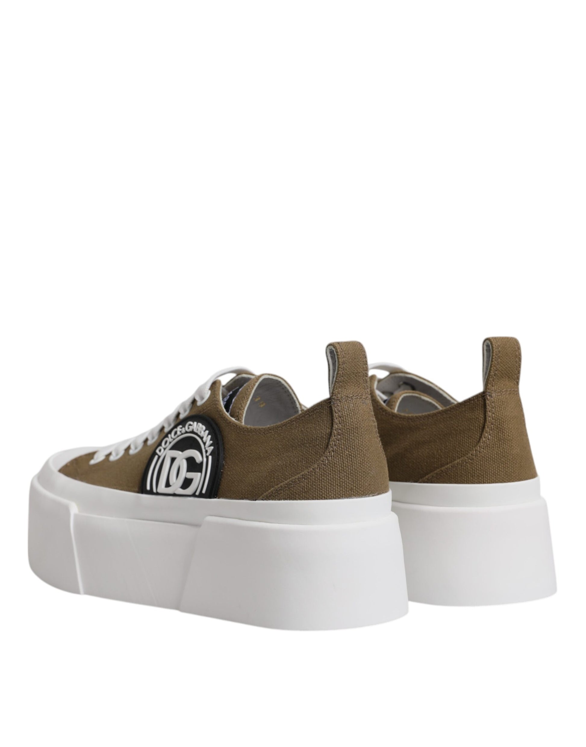 Dolce & Gabbana Brown White Canvas Logo Low Top Sneakers Shoes