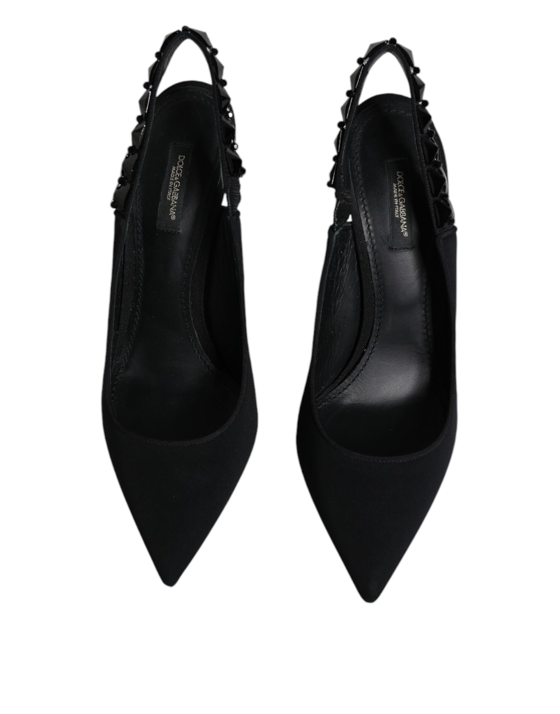 Dolce & Gabbana Black Embellished Charmeuse Slingback Shoes