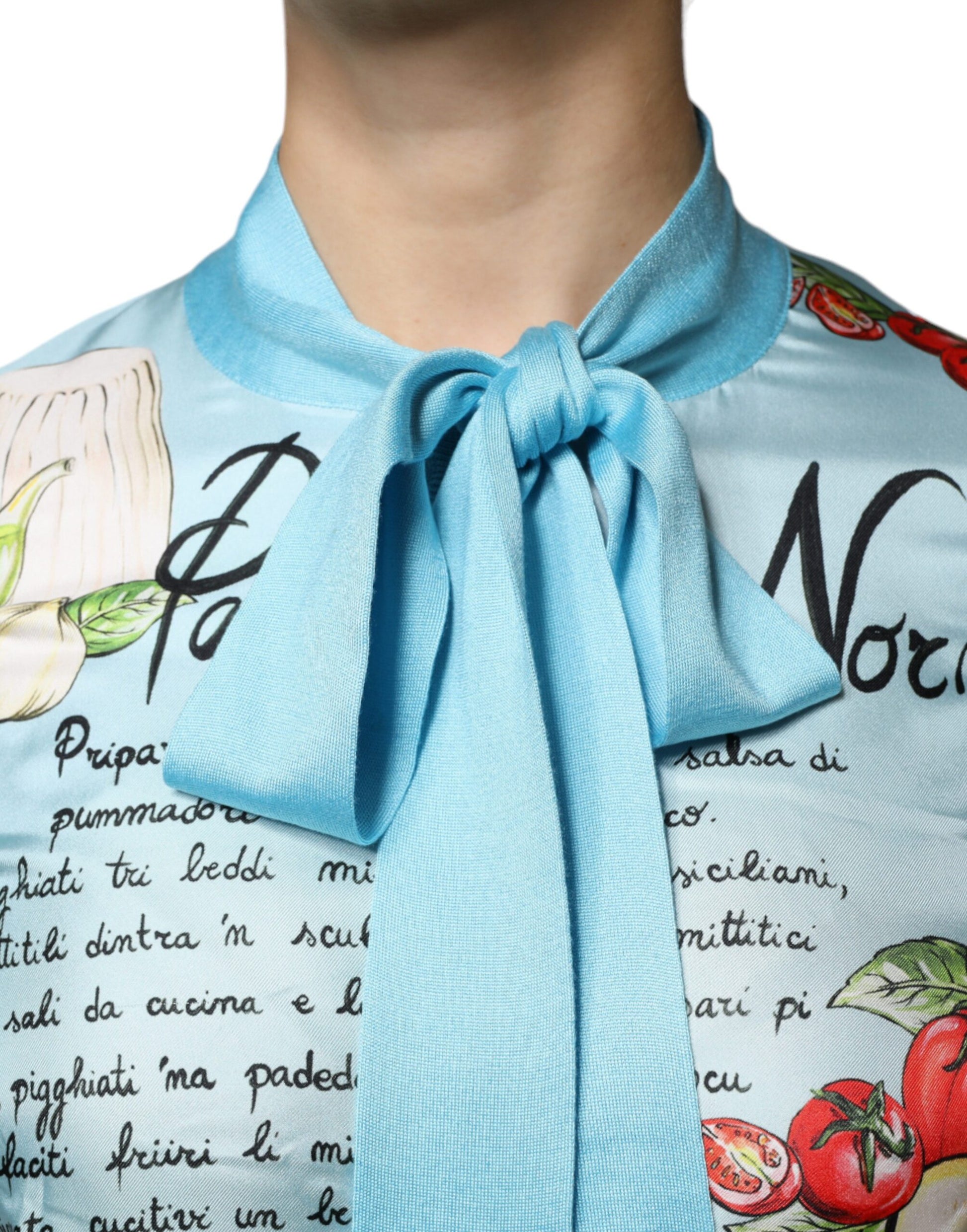 Dolce & Gabbana Blue Pasta Alla Norma Tie Cardigan Sweater