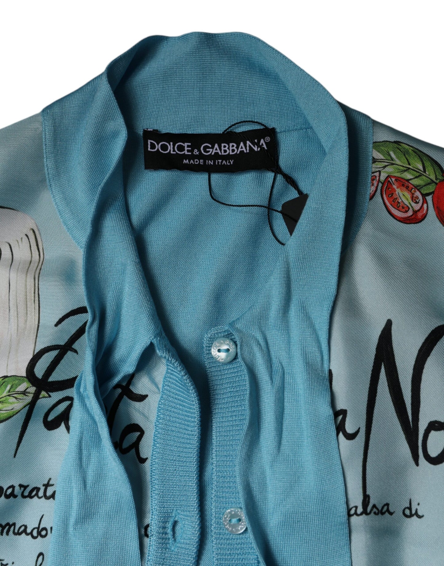 Dolce & Gabbana Blue Pasta Alla Norma Tie Cardigan Sweater