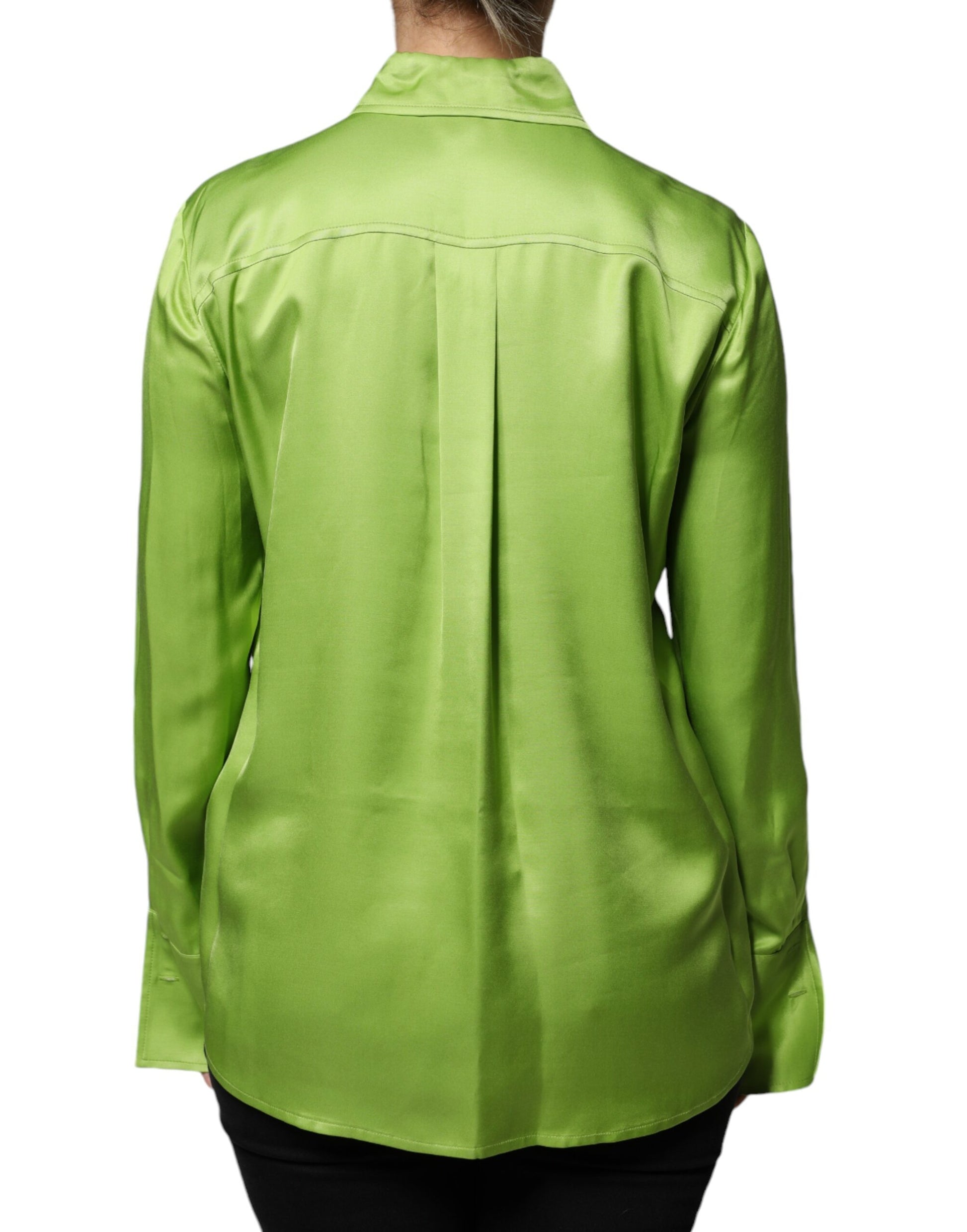 Patrizia Pepe Green Viscose Long Sleeves Collared Blouse Top