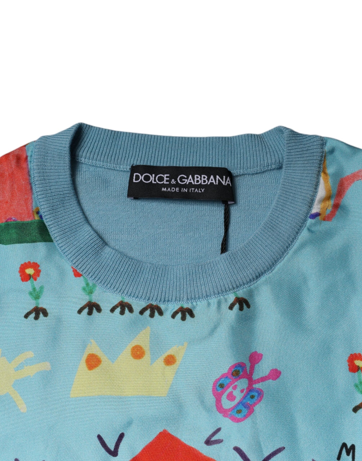 Dolce & Gabbana Blue Drawing Cashmere Sleeveless Tank Top