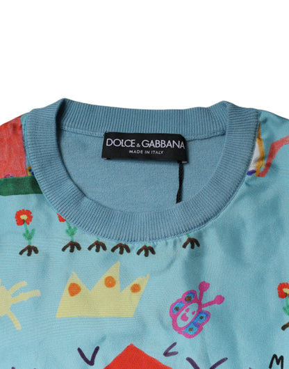 Dolce & Gabbana Blue Drawing Cashmere Sleeveless Tank Top