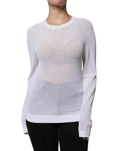 Dolce & Gabbana White Mesh See Through Long Sleeves Top