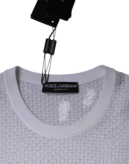 Dolce & Gabbana White Mesh See Through Long Sleeves Top