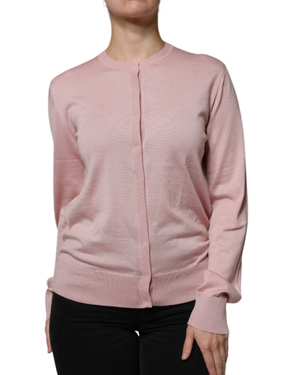 Dolce & Gabbana Pink Wool Knit Button Down Cardigan Sweater