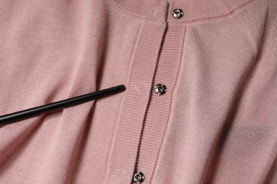 Dolce & Gabbana Pink Wool Knit Button Down Cardigan Sweater