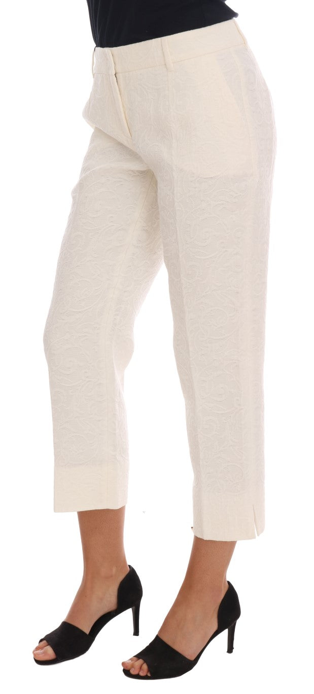 Dolce & Gabbana Elegant White Capri Pants - Cotton & Silk Blend Dolce & Gabbana