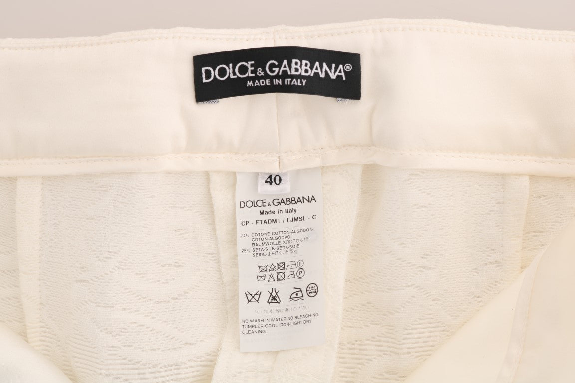 Dolce & Gabbana Elegant White Capri Pants - Cotton & Silk Blend Dolce & Gabbana