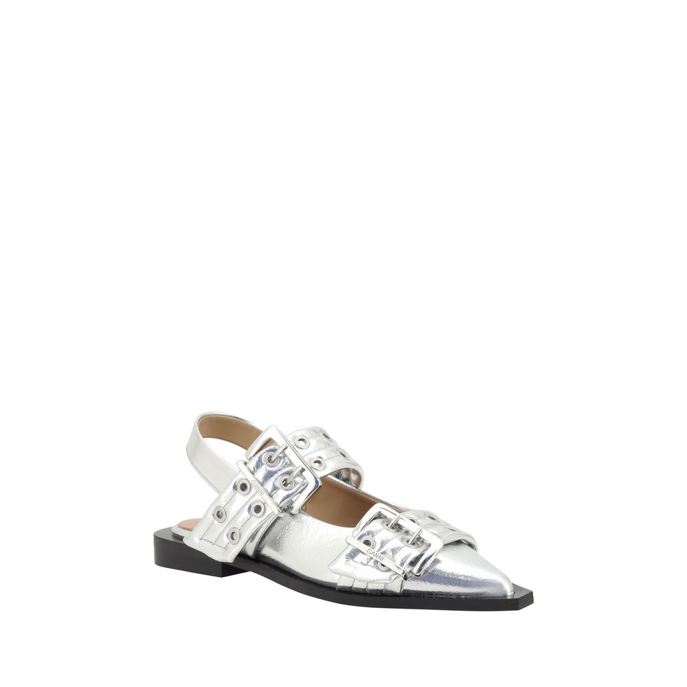 Ganni Buckle Metallic Ballerinas