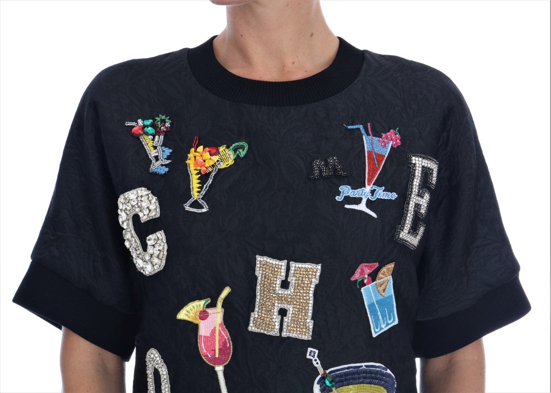 Dolce & Gabbana Enchanted Crystal Embellished Black Sweater Dolce & Gabbana