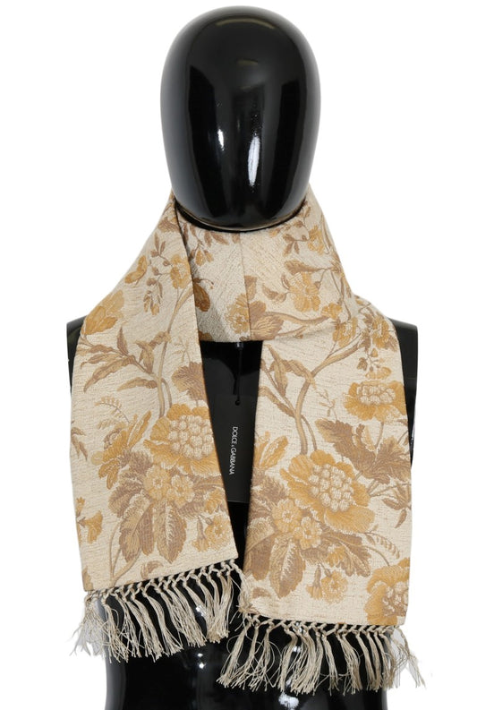 Dolce & Gabbana Elegant Beige Gold Jacquard Stole Scarf Dolce & Gabbana