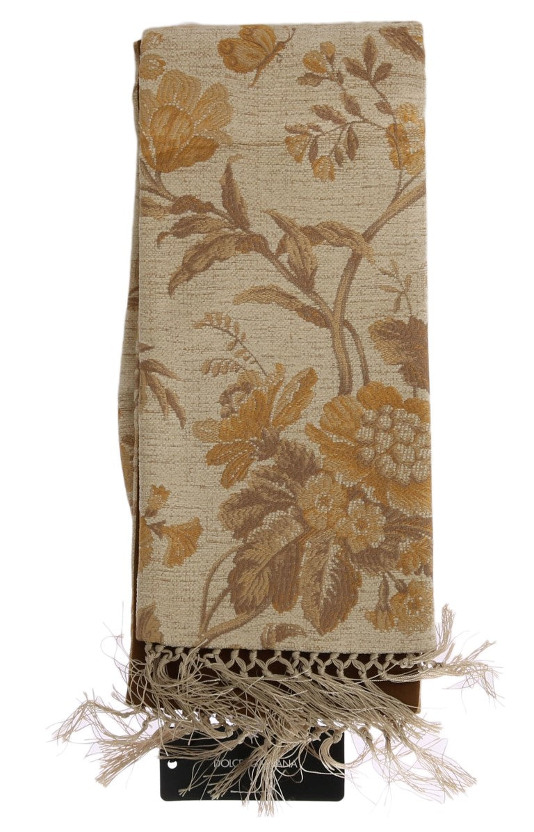 Dolce & Gabbana Elegant Beige Gold Jacquard Stole Scarf Dolce & Gabbana