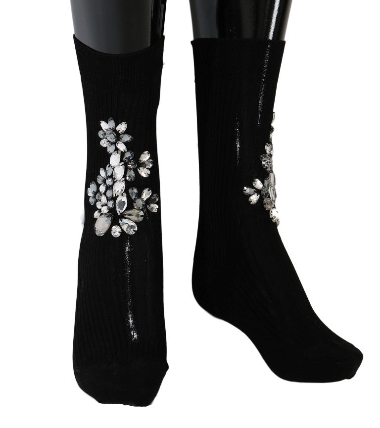 Dolce & Gabbana Crystal Embellished Black Knit Stockings Dolce & Gabbana