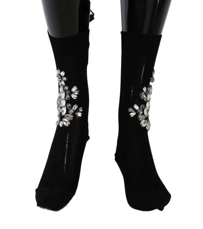 Dolce & Gabbana Crystal Embellished Black Knit Stockings Dolce & Gabbana