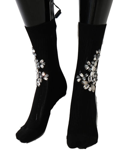 Dolce & Gabbana Crystal Embellished Black Knit Stockings Dolce & Gabbana