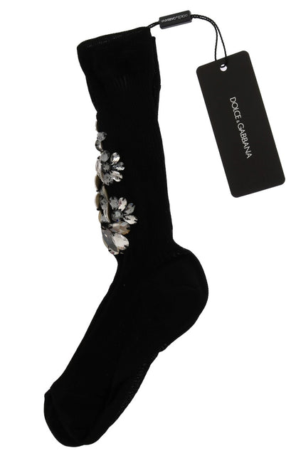 Dolce & Gabbana Crystal Embellished Black Knit Stockings Dolce & Gabbana