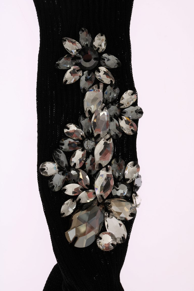 Dolce & Gabbana Crystal Embellished Black Knit Stockings Dolce & Gabbana