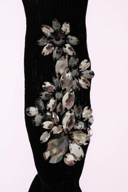 Dolce & Gabbana Crystal Embellished Black Knit Stockings Dolce & Gabbana