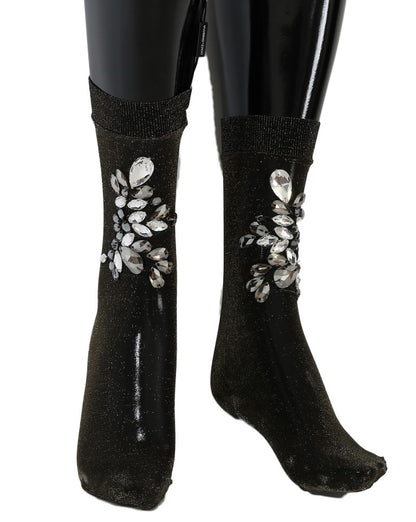 Dolce & Gabbana Crystal-Embellished Black Mid-Calf Stockings Dolce & Gabbana