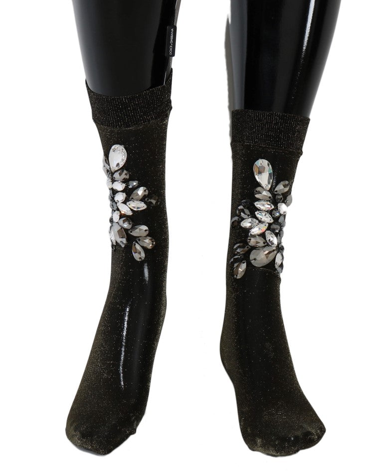 Dolce & Gabbana Crystal-Embellished Black Mid-Calf Stockings Dolce & Gabbana