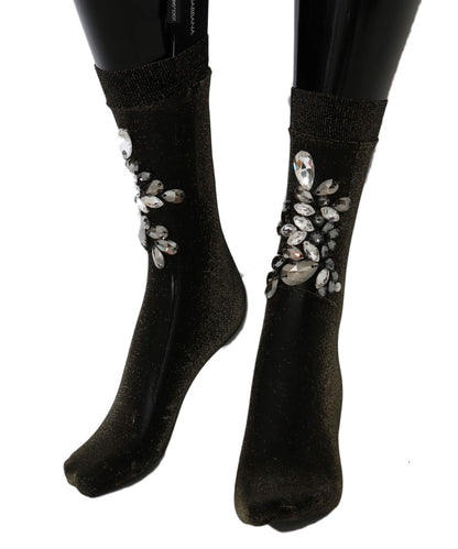 Dolce & Gabbana Crystal-Embellished Black Mid-Calf Stockings Dolce & Gabbana