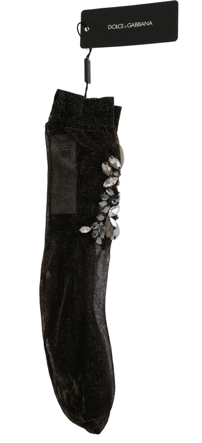 Dolce & Gabbana Crystal-Embellished Black Mid-Calf Stockings Dolce & Gabbana