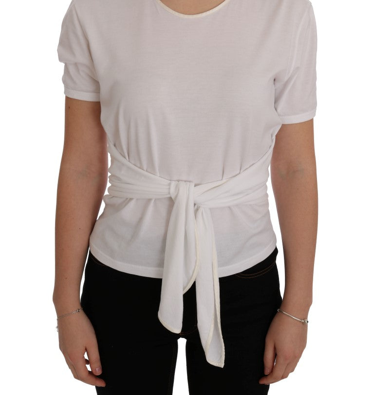 Dolce & Gabbana Elegant White Wrap Blouse with Crystal Accents Dolce & Gabbana