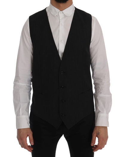 Dolce & Gabbana Elegant Gray Striped Wool Blend Vest Dolce & Gabbana