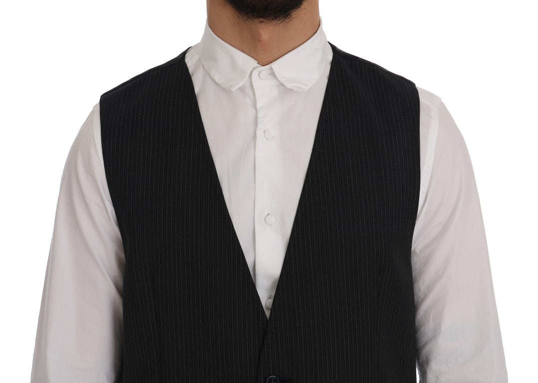 Dolce & Gabbana Elegant Gray Striped Wool Blend Vest Dolce & Gabbana