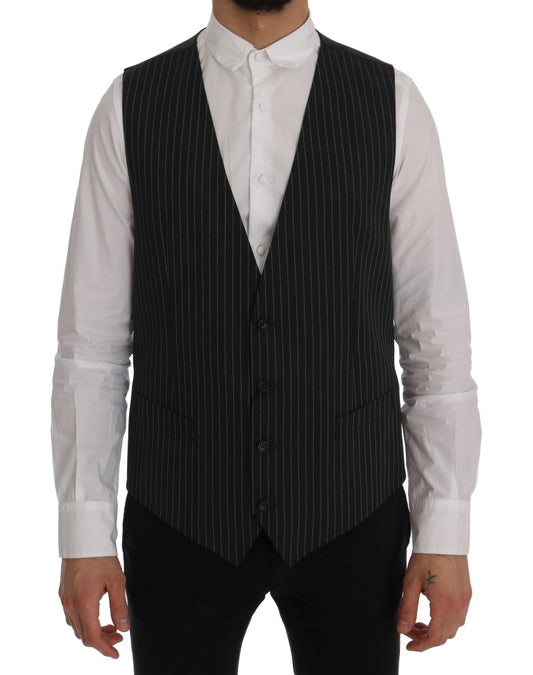 Dolce & Gabbana Elegant Gray Striped Vest Waistcoat Dolce & Gabbana