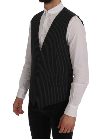 Dolce & Gabbana Elegant Gray Striped Vest Waistcoat Dolce & Gabbana