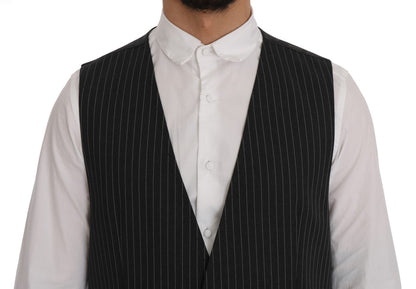 Dolce & Gabbana Elegant Gray Striped Vest Waistcoat Dolce & Gabbana