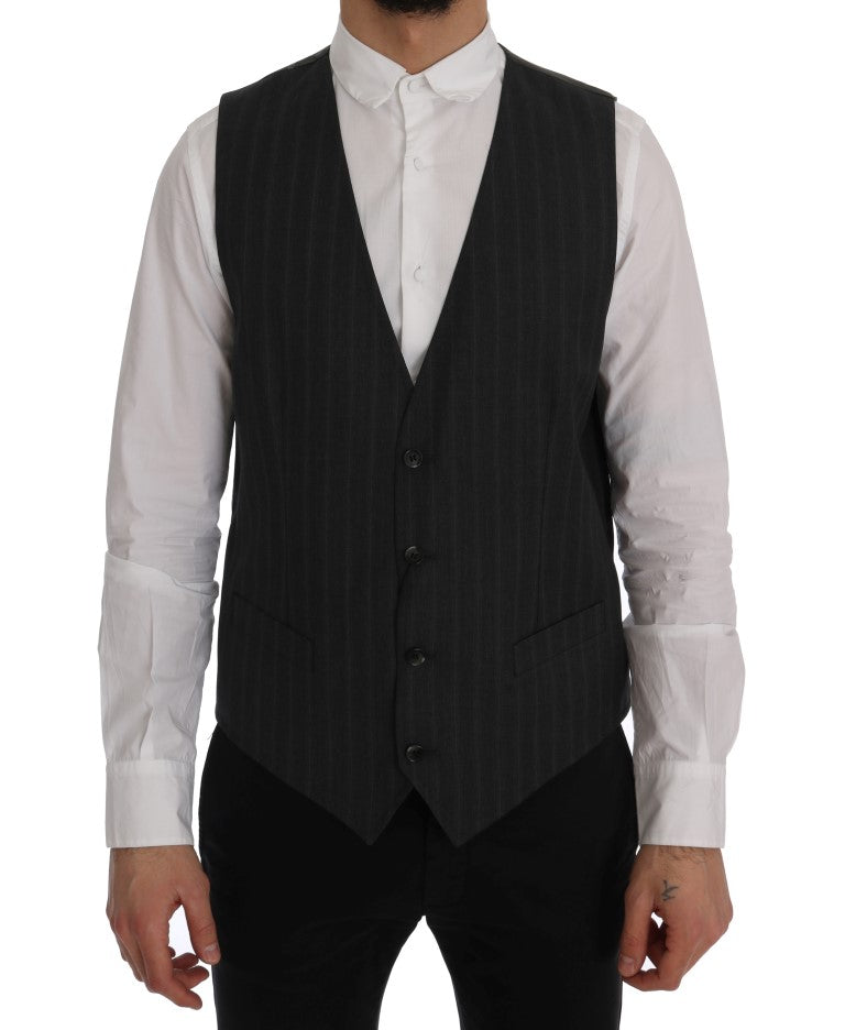 Dolce & Gabbana Elegant Gray Striped Single Breasted Vest Dolce & Gabbana