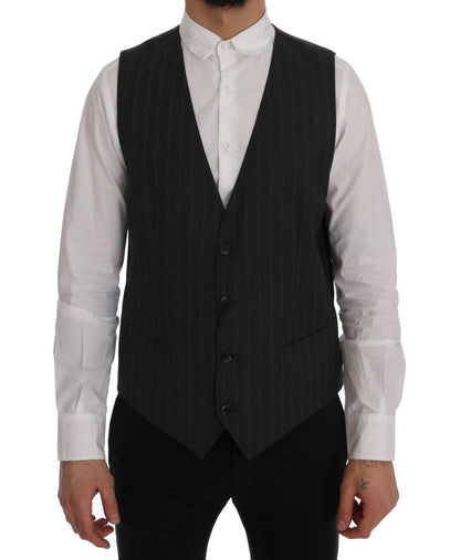 Dolce & Gabbana Elegant Gray Striped Single Breasted Vest Dolce & Gabbana