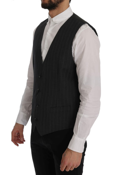 Dolce & Gabbana Elegant Gray Striped Single Breasted Vest Dolce & Gabbana