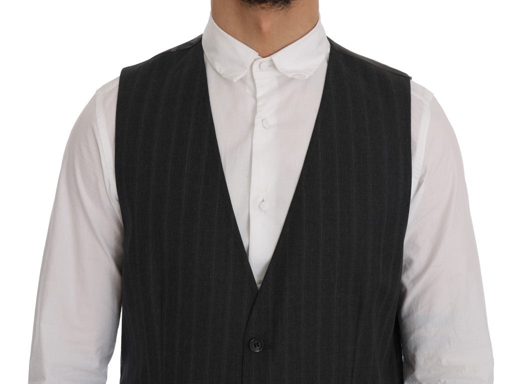 Dolce & Gabbana Elegant Gray Striped Single Breasted Vest Dolce & Gabbana