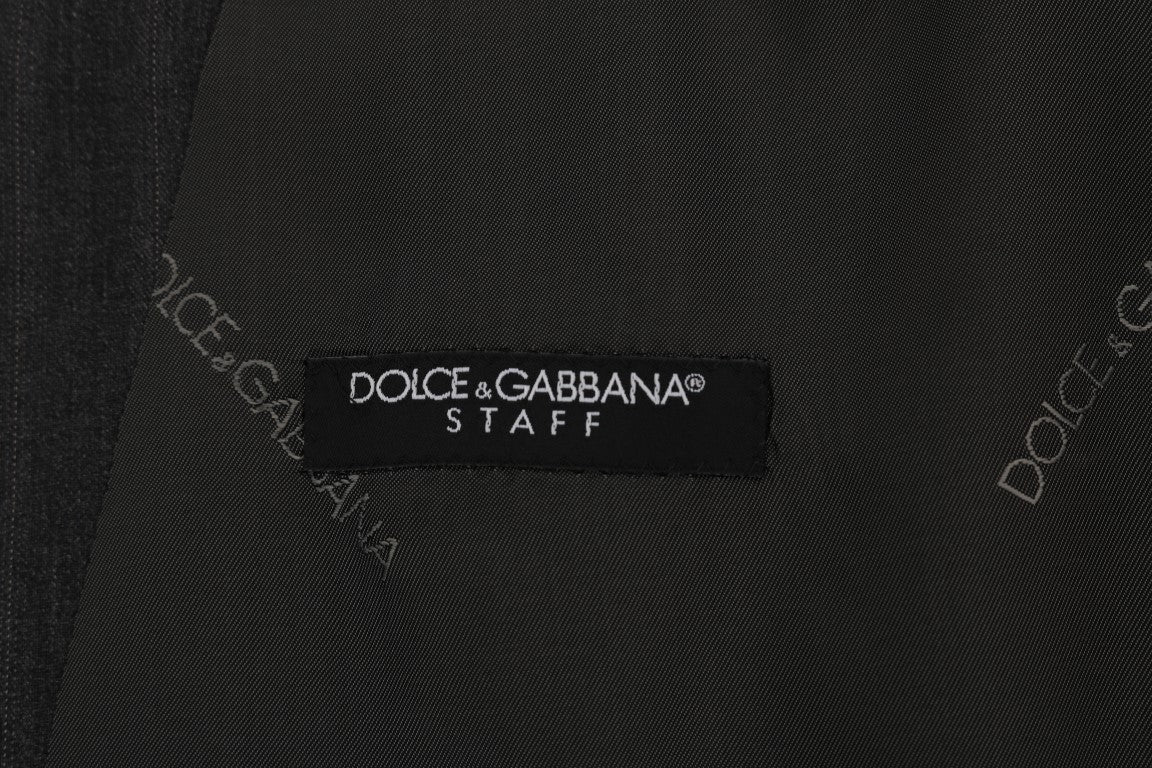 Dolce &amp; Gabbana মার্জিত ধূসর ডোরাকাটা একক ব্রেস্টেড ন্যস্ত করা