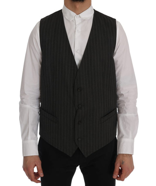 Dolce & Gabbana Elegant Striped Gray Wool Blend Waistcoat Vest Dolce & Gabbana