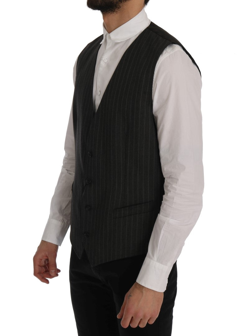 Dolce & Gabbana Elegant Striped Gray Wool Blend Waistcoat Vest Dolce & Gabbana