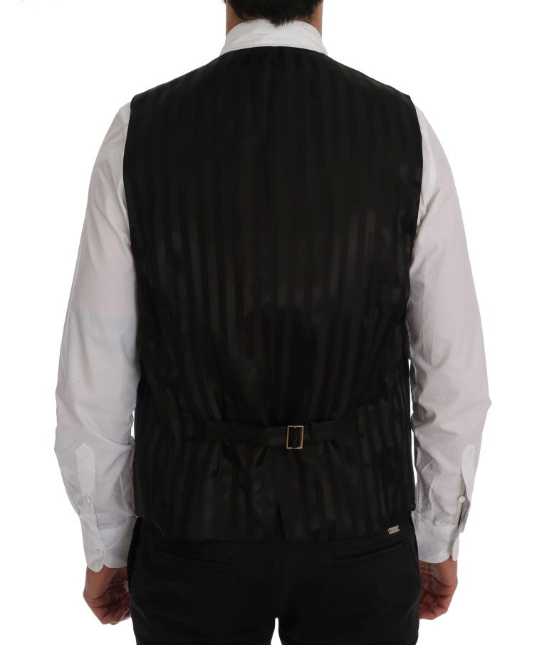 Dolce & Gabbana Elegant Striped Gray Wool Blend Waistcoat Vest Dolce & Gabbana