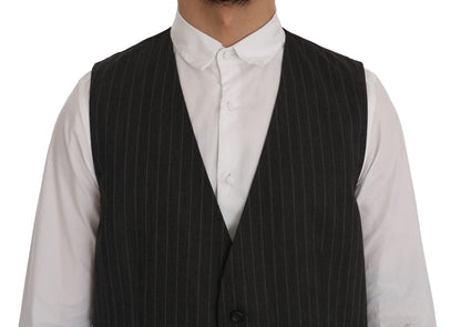 Dolce & Gabbana Elegant Striped Gray Wool Blend Waistcoat Vest Dolce & Gabbana