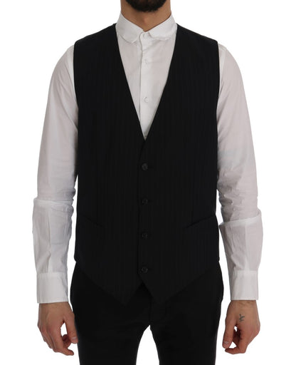 Dolce & Gabbana Elegant Blue Striped Waistcoat Vest Dolce & Gabbana