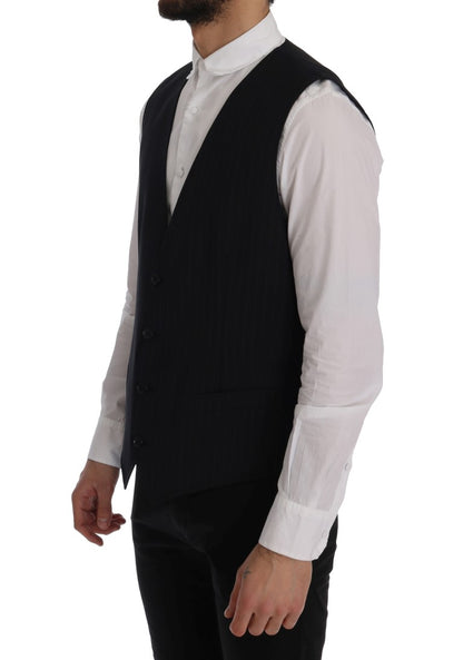 Dolce & Gabbana Elegant Blue Striped Waistcoat Vest Dolce & Gabbana