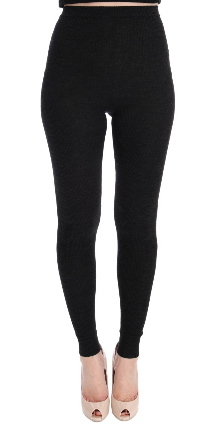 Dolce & Gabbana Elegant High-Waist Wool Tights Pants in Dark Gray Dolce & Gabbana