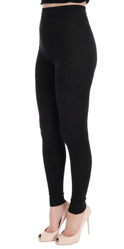 Dolce & Gabbana Elegant High-Waist Wool Tights Pants in Dark Gray Dolce & Gabbana